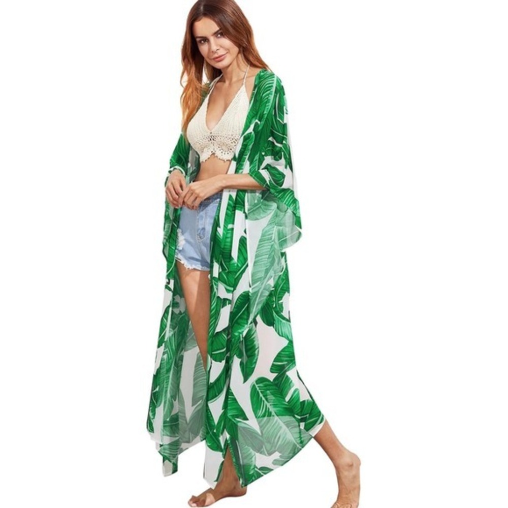 Unbranded Women's Sheer Kimono Maxi Cover Up Size S Beach Vacation Tropical